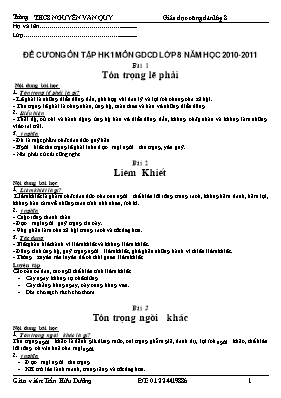 Đề cương ôn tập học kì I Giáo dục công dân lớp 8 - Năm học 2010-2011 - Trần Hữu Dưỡng